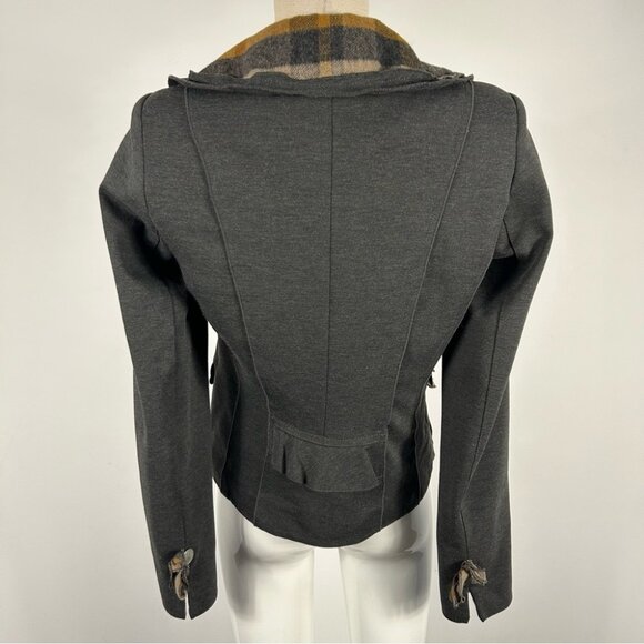 ❤️ CRiSCA Plaid wool blend Women's Jacket with Ruffle Collar 6 - Picture 4 of 10